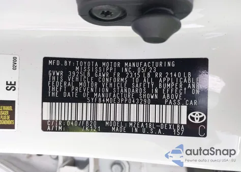 2023 Toyota Corolla Le from USA, damaged, VIN 5YFB4MDE3PP043290